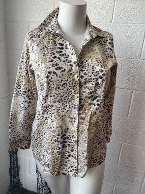 Chico's Cream and Brown Animal-Print Blouse